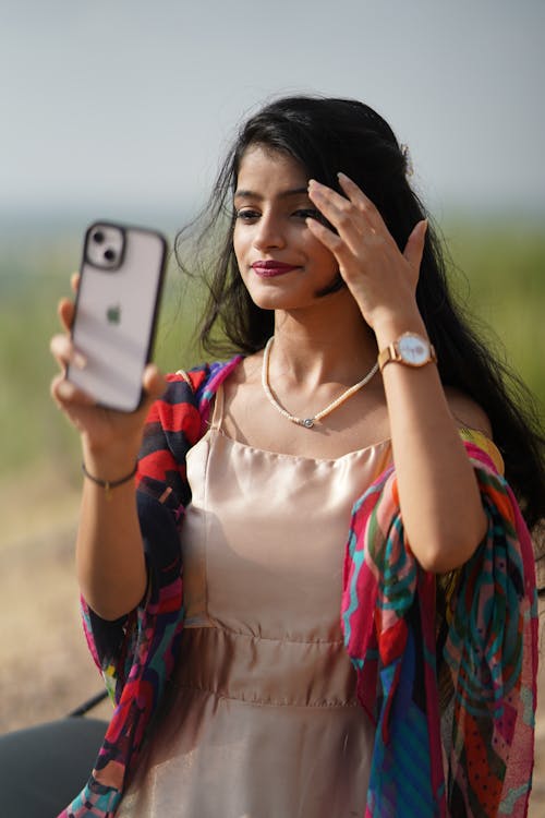 A Woman Talking Selfie 