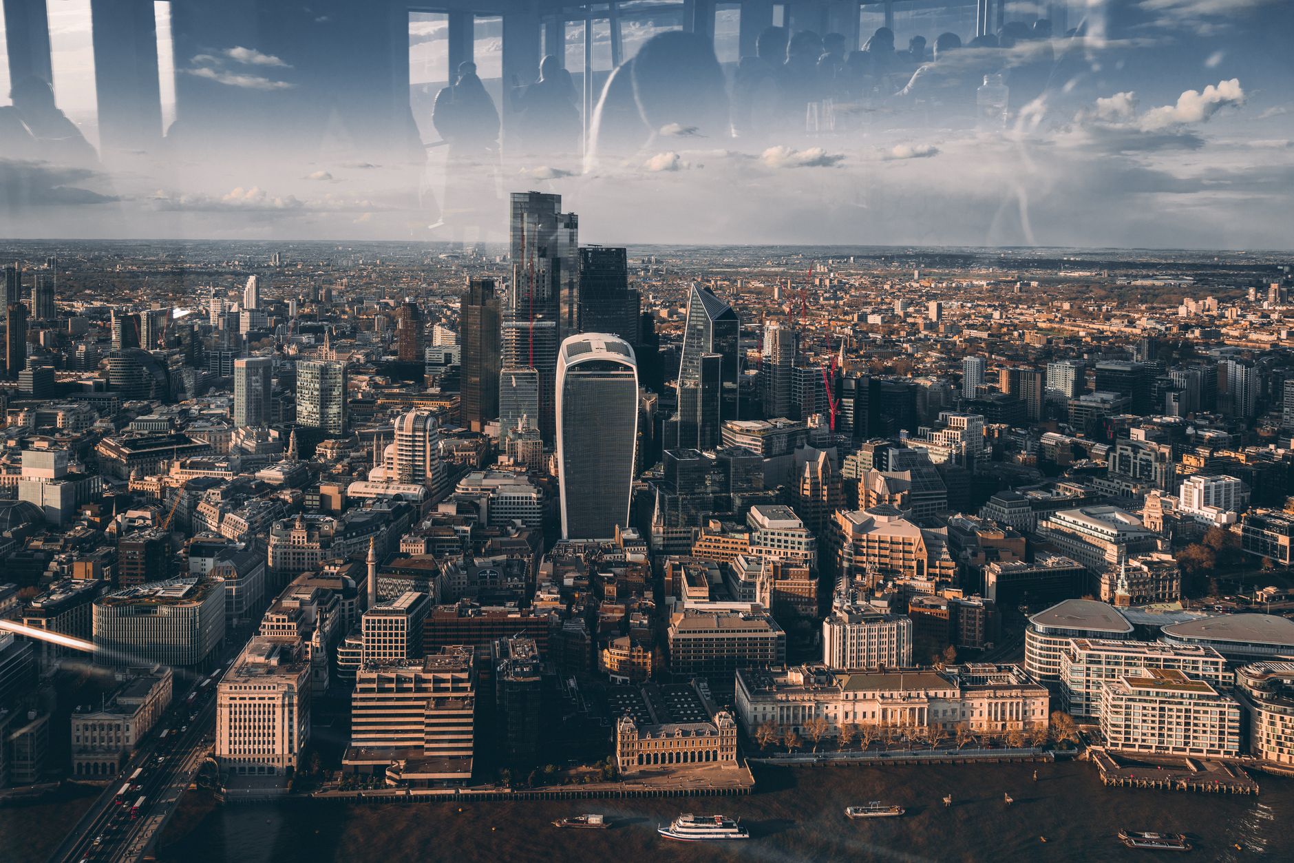 Stunning aerial cityscape of London's urban landscape featuring the Walkie Talkie building.