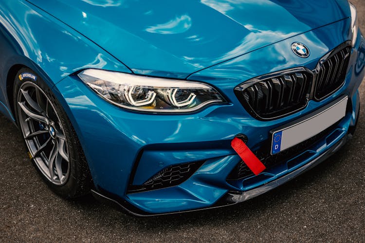 High Angle Shot Of Blue BMW Car 