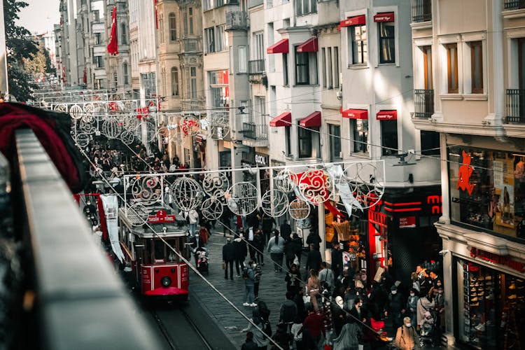 People Walking In The Istiklal Avenue In Turkey