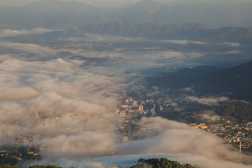 An Aerial Shot of a Foggy City