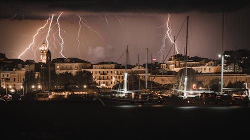 Lightnings by the Harbor at Night 