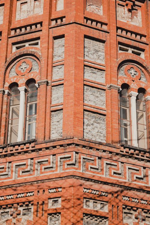 Free Detailed view of the red brick facade of Phanar Greek Orthodox College in Istanbul, Turkey. Stock Photo