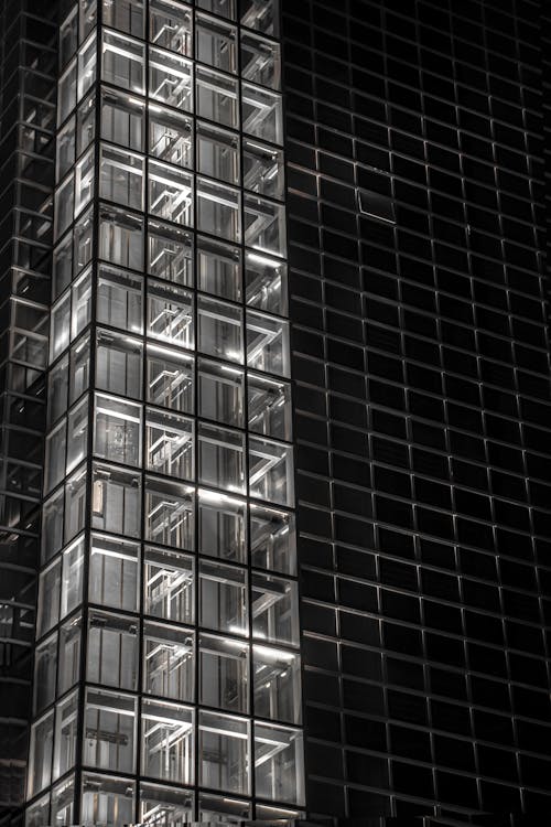 Grayscale Photography of Glass Building