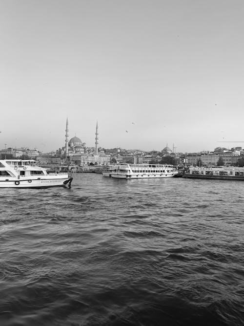 Grayscale Photography of Yachts on the River