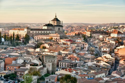 Free Scenic aerial view of Toledo, Spain with historic architecture and cityscape. Stock Photo