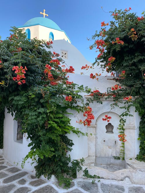 교회, 그리스, 꽃의 무료 스톡 사진