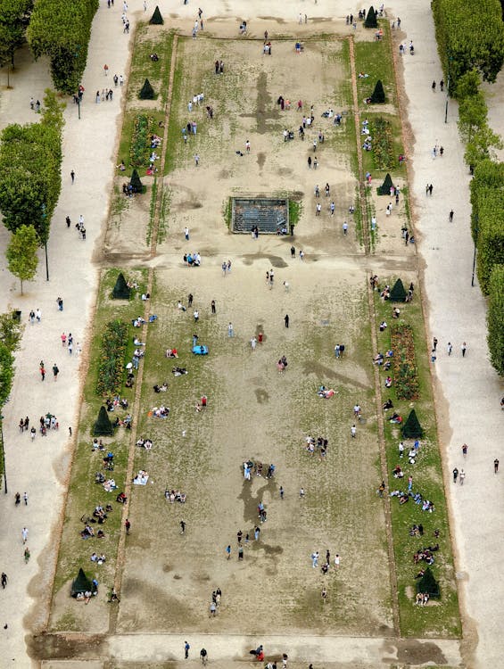 Aerial View of People in a Park in City 