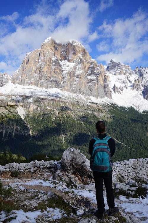 A Man Standing Near the Rocky Mountain