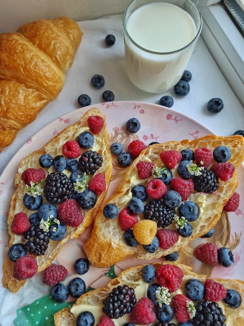 A Plate of Croissants With Berries 