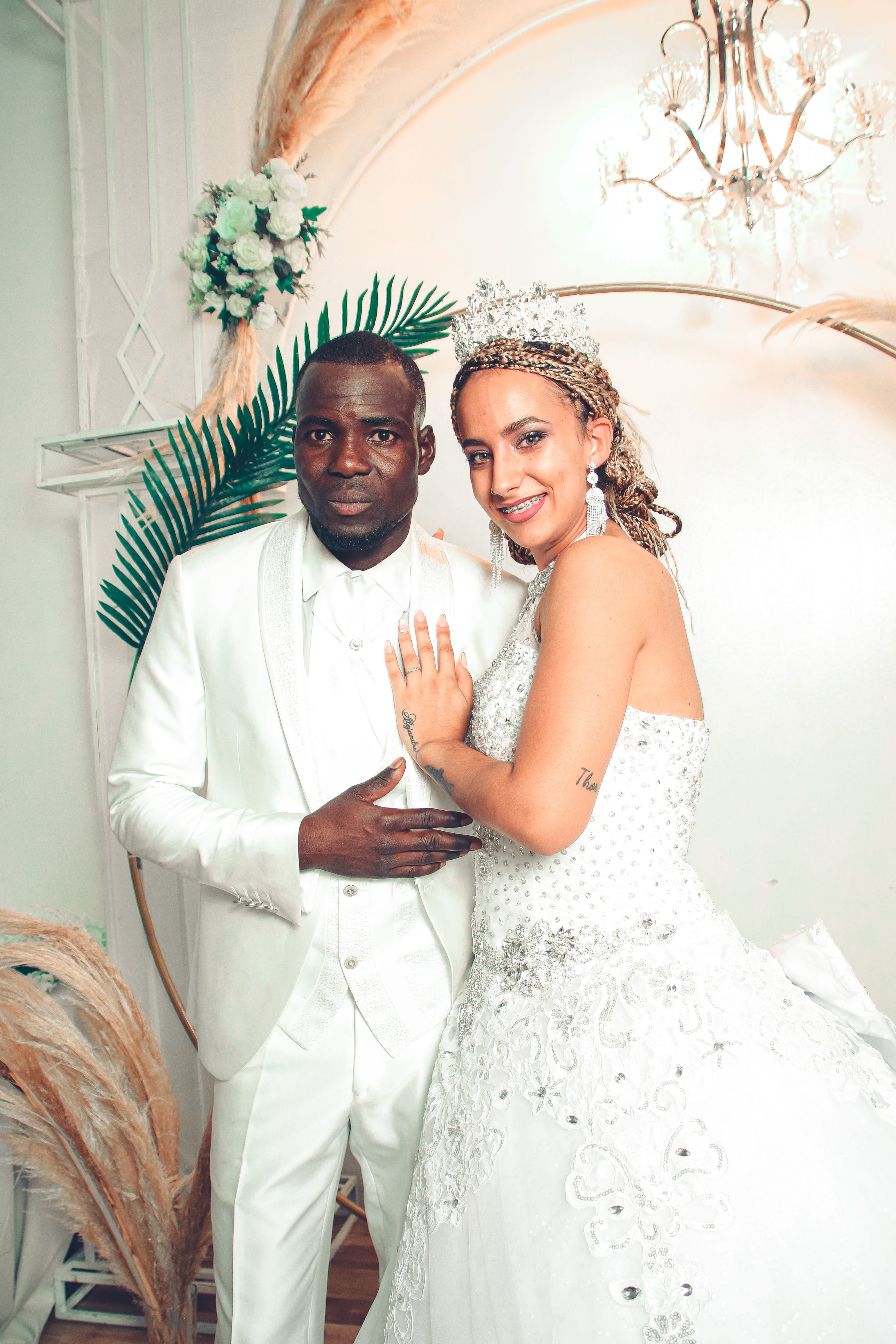 Man in White Suit Beside Woman in White Wedding Dress · Free Stock Photo