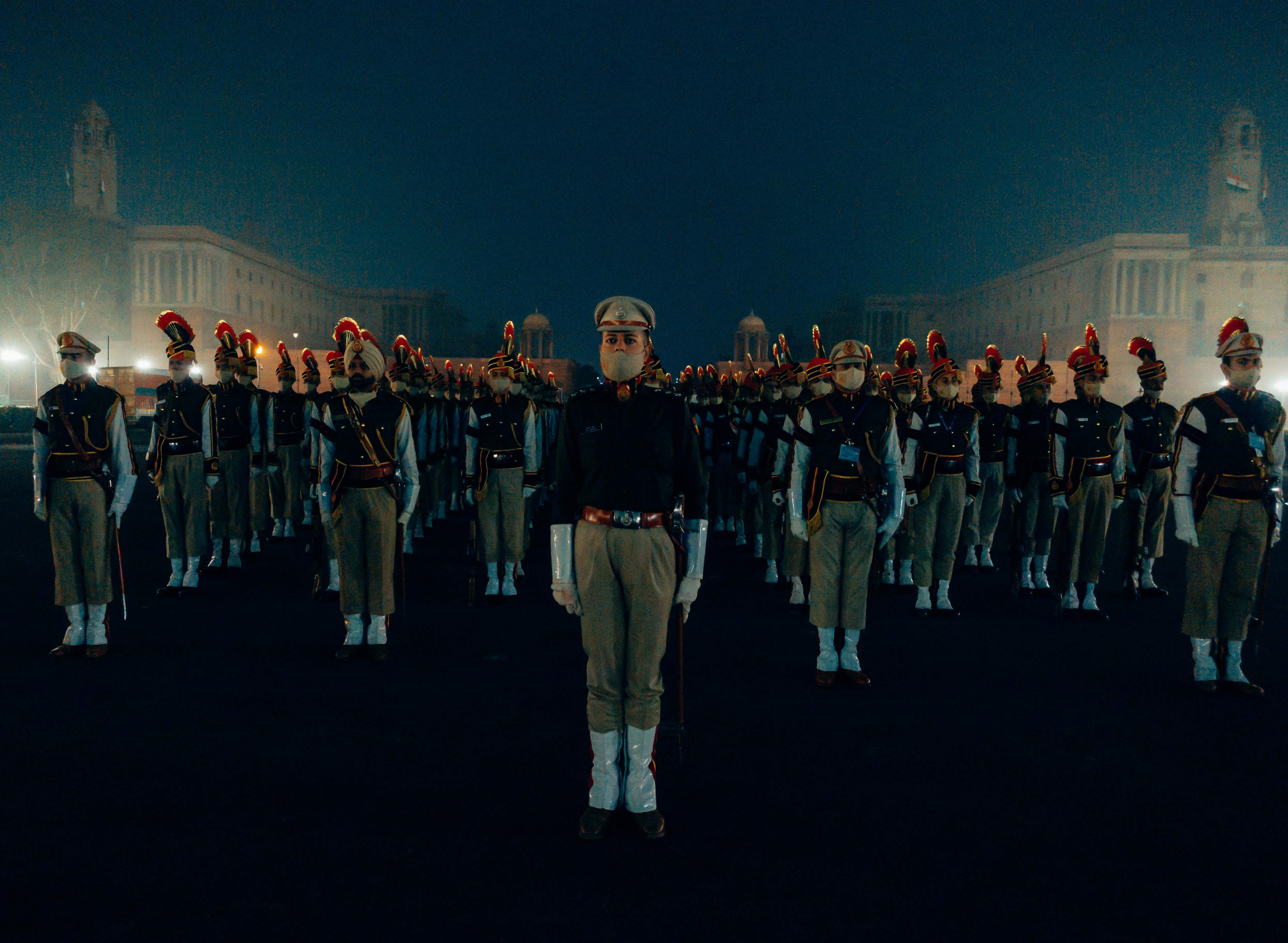 soldiers in masks at night