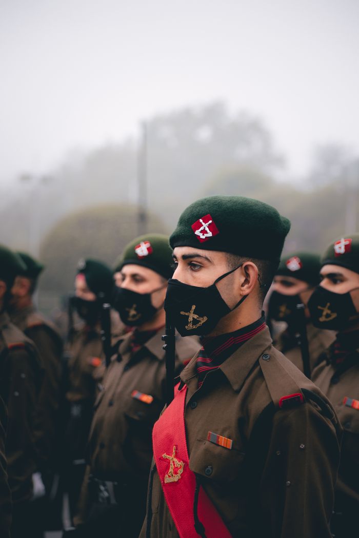 Cadets standing in formation outdoors
