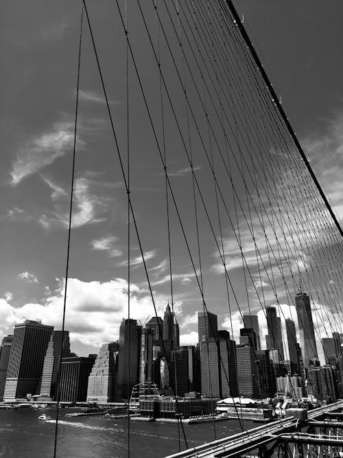 Free stock photo of black and white, brooklyn bridge, city street Stock Photo