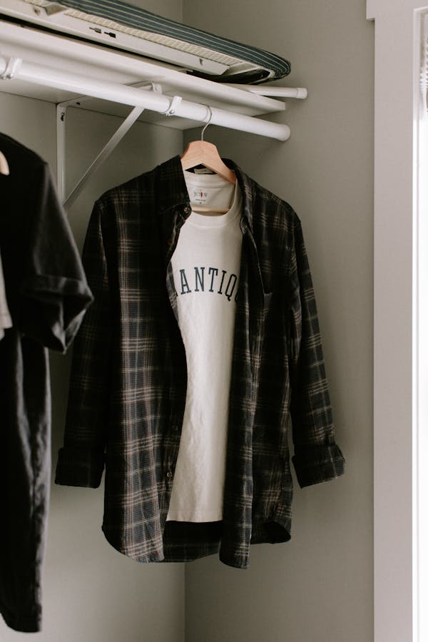 Hanger with Tshirt and Flannel Shirt