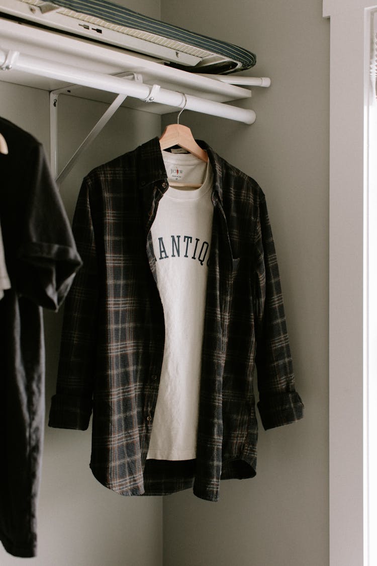 Hanger With Tshirt And Flannel Shirt