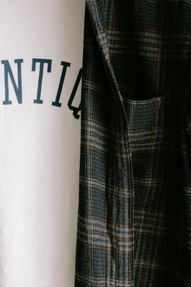 Tshirt And Flannel Shirt In Close Up