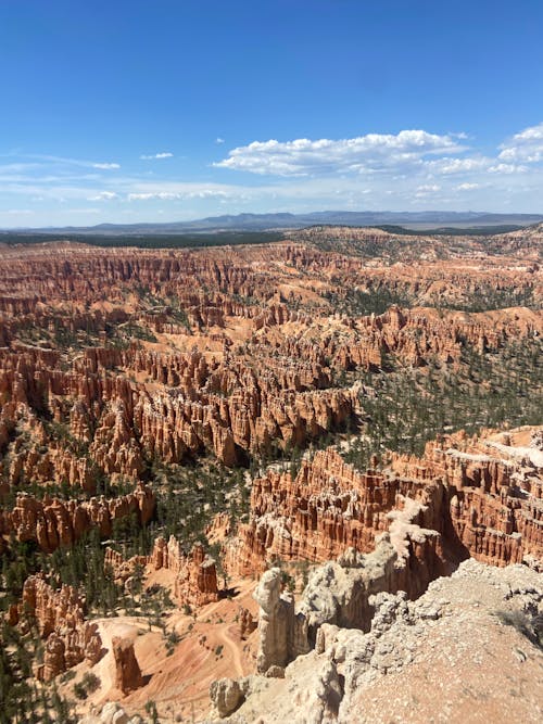 Natural Rock Formations Under a Blue Sky with White Clouds