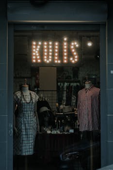 Elegant checkered clothing displayed in a shop window in Istanbul, Turkey.