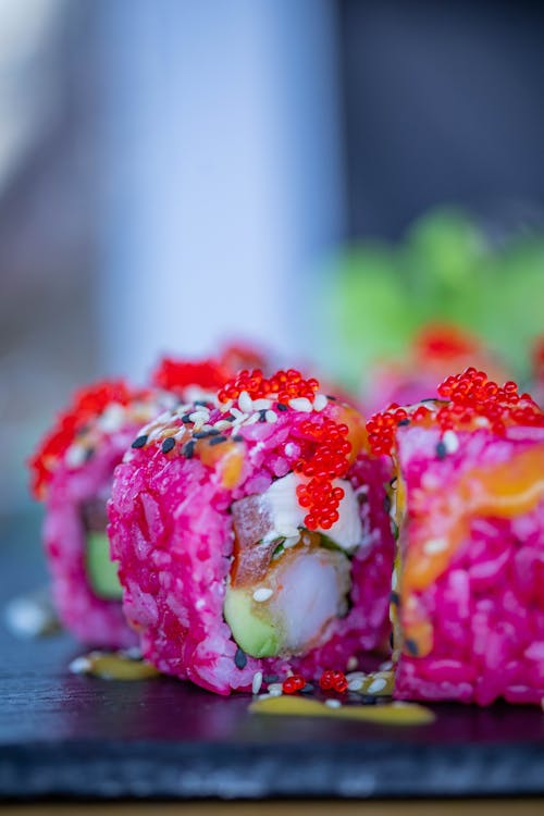 Close-up of Sushi with Pink Rice 