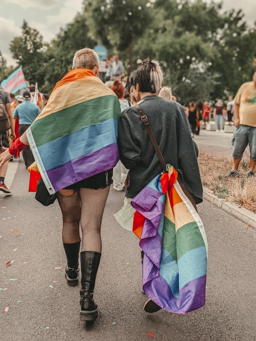 People with Flags on Street Demonstration