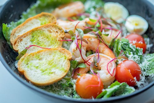 Salad and Bread on a Plate