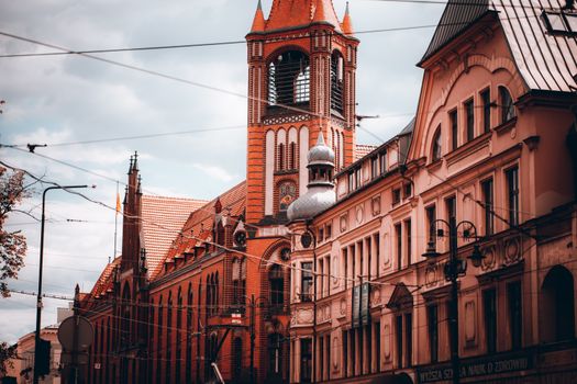 Stunning Gothic architecture showcasing historic towers in Bydgoszcz, Poland.