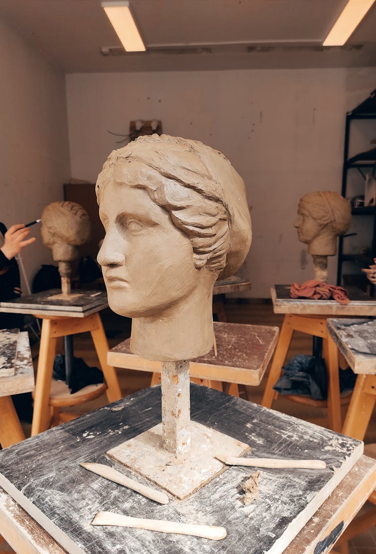 Bust On Table In Sculpture Class