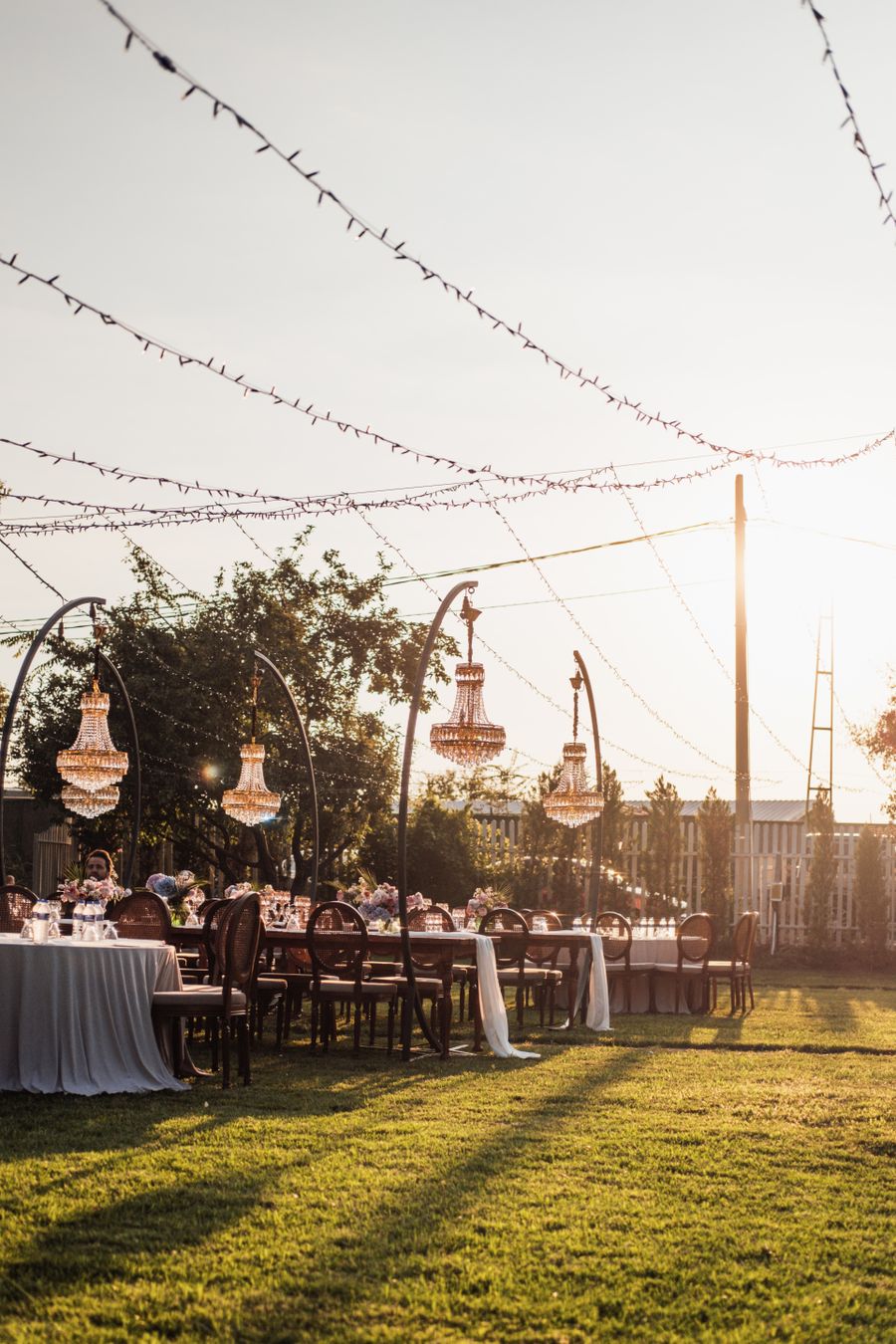 Wedding reception decor at sunset