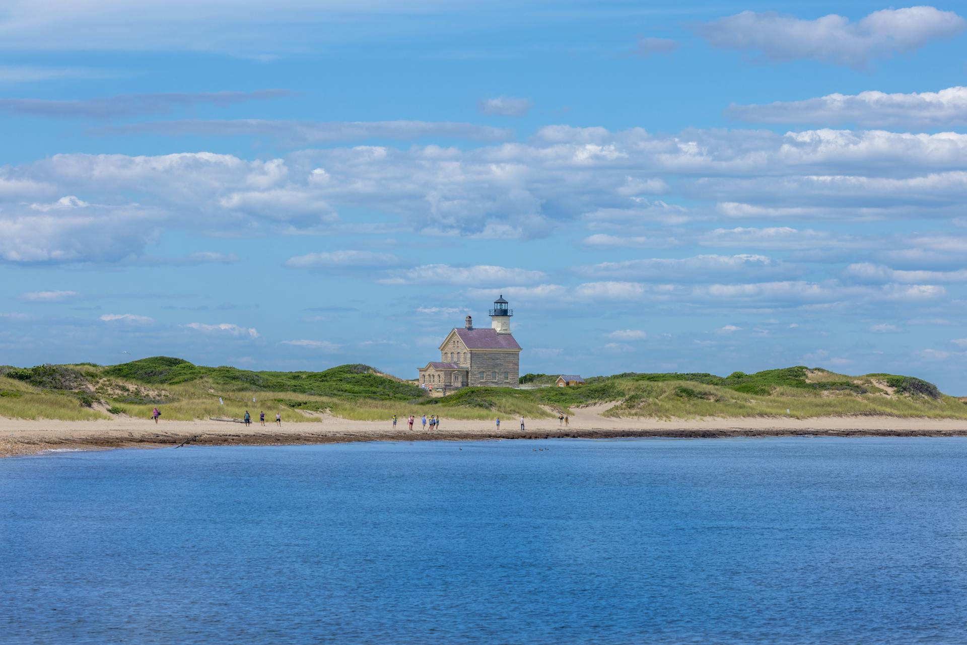 Idyllic view of Block Island Southeast Lighthouse on a bright summer day in New Shoreham, RI.