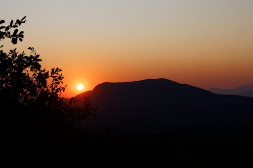Gratis stockfoto met berg, boom, gouden zonsondergang