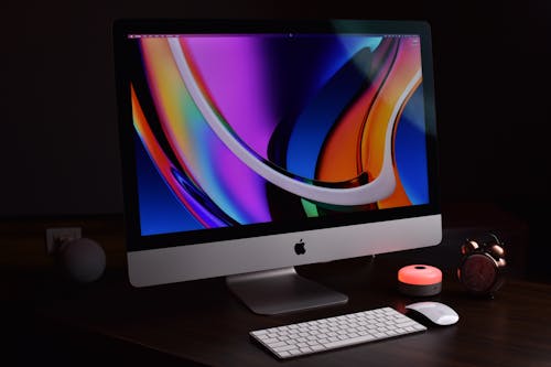 Free Desktop Computer with Wireless Keyboard and Mouse Stock Photo