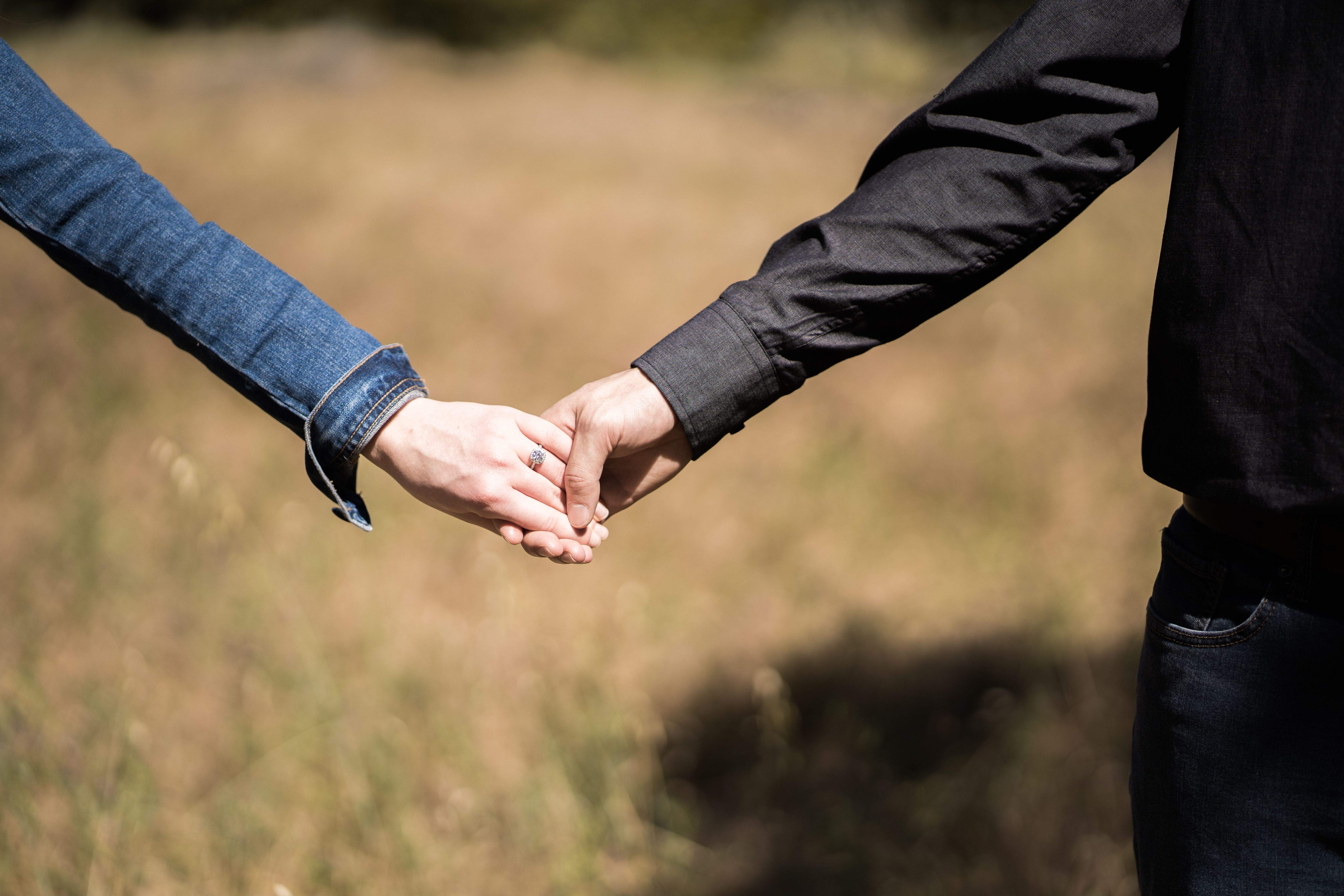 Two people holding hands in a romantic outdoor setting in Sacramento.
