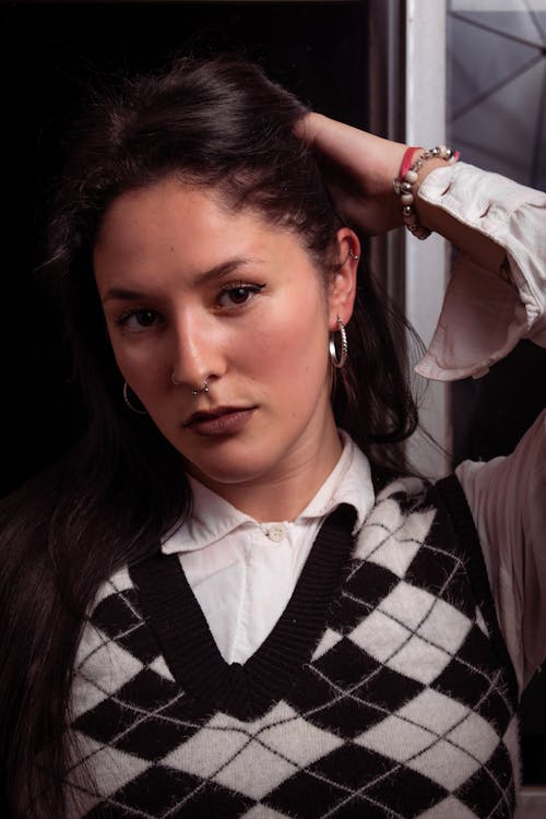 Woman in Black and White Vest