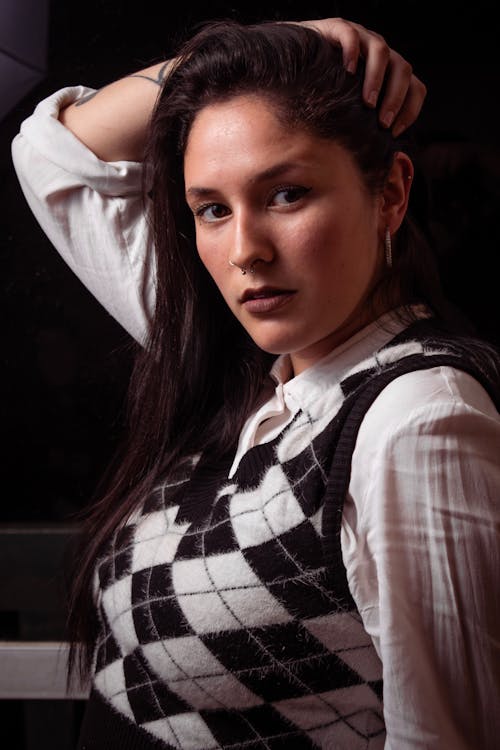 Beautiful Woman Wearing White and Black Clothes