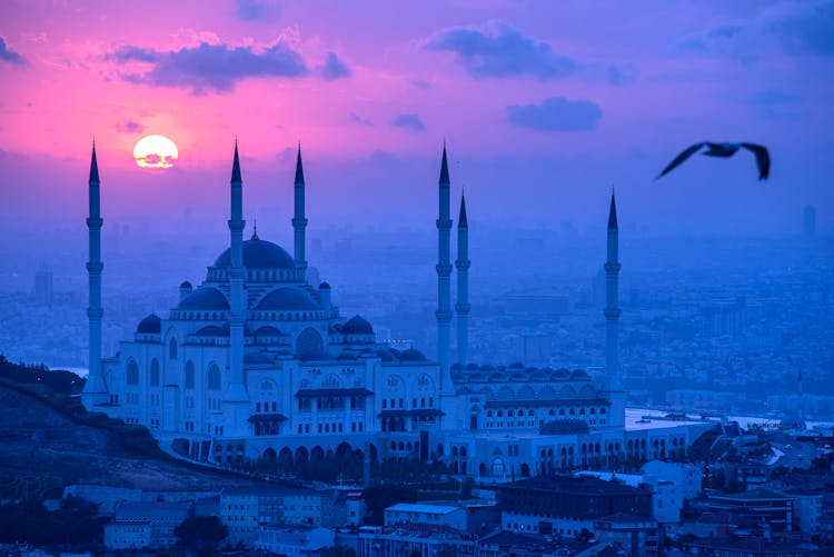 Blue Mosque At Sunset, Istanbul, Turkey 