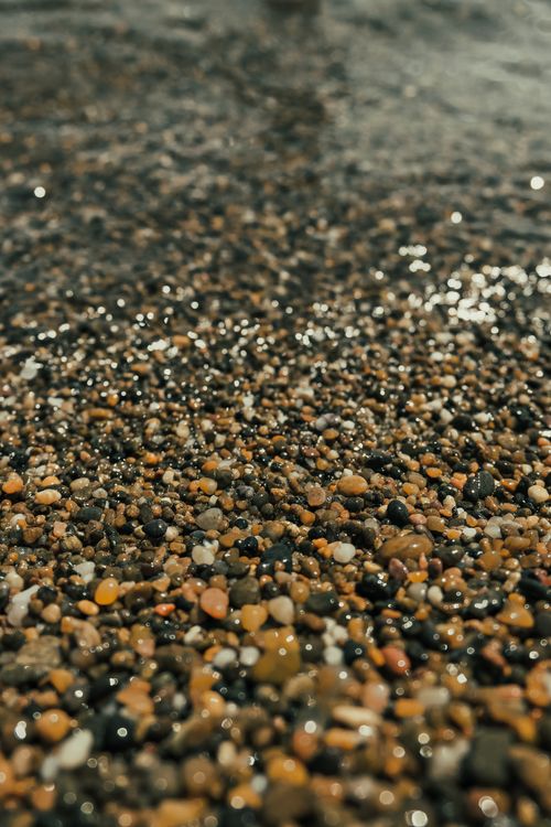 Free Close-up view of smooth wet pebbles on a beach, perfect for texture and nature themes. Stock Photo