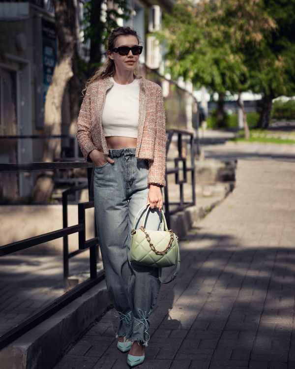 Pink Tweed Jacket and Jeans