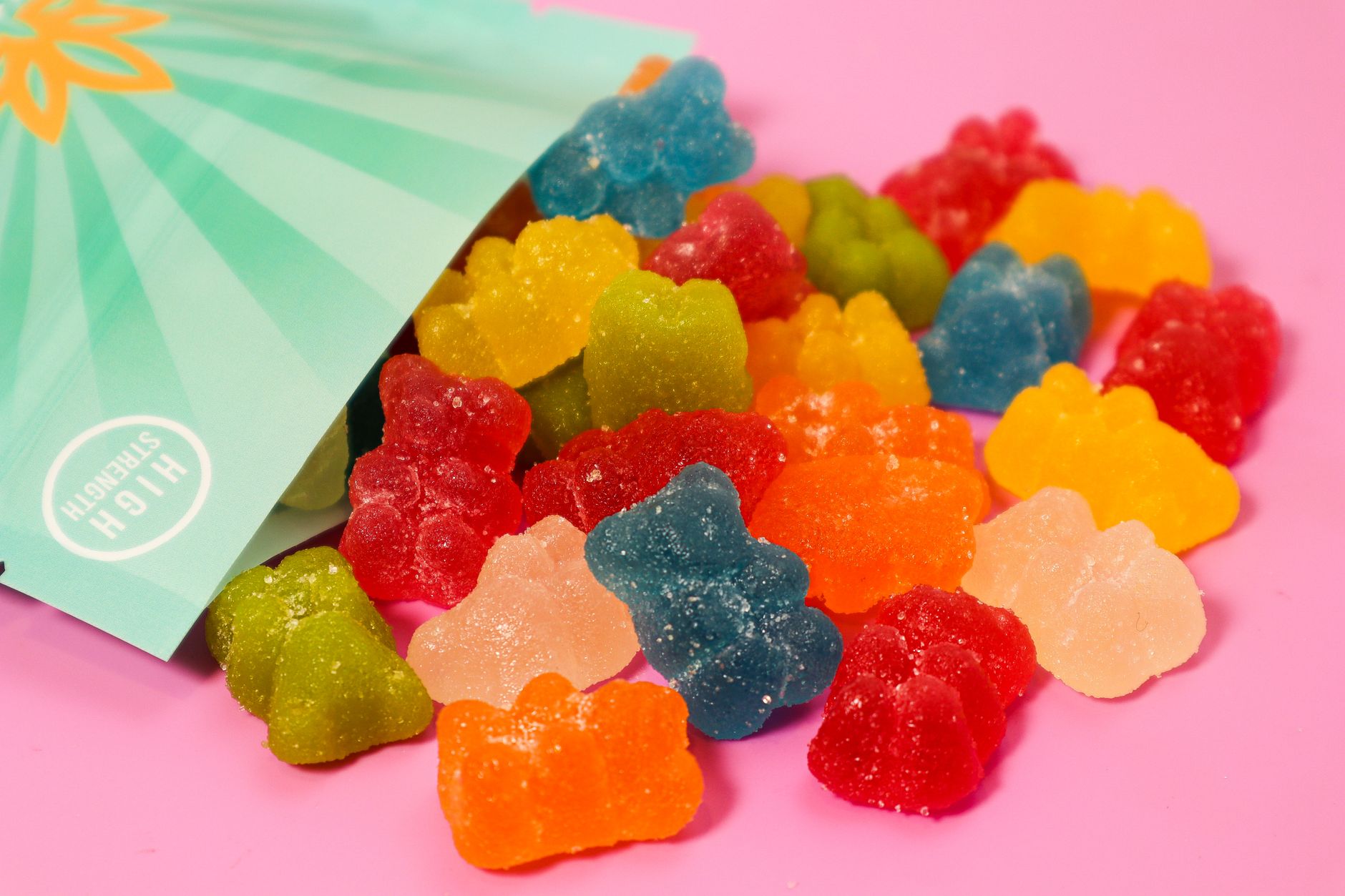 Frozen gummy bears on parchment paper to avoid clumping