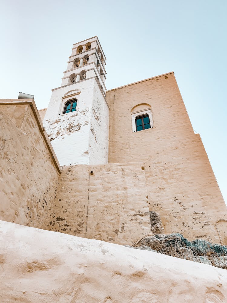 Low Angle Shot Of An Ancient Church In Greece 