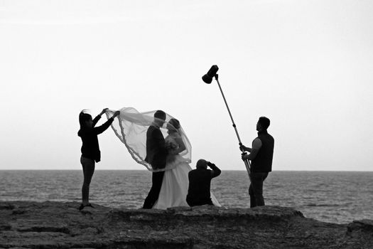 Stunning black and white wedding photo shoot on Kefken coast, Turkey.