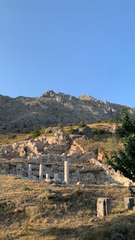Explore ancient ruins set against majestic mountains in Burdur, Turkey.