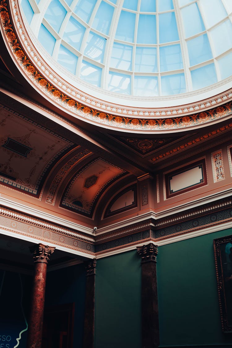 Glass Dome And Ceiling Ornaments At The National Gallery In London