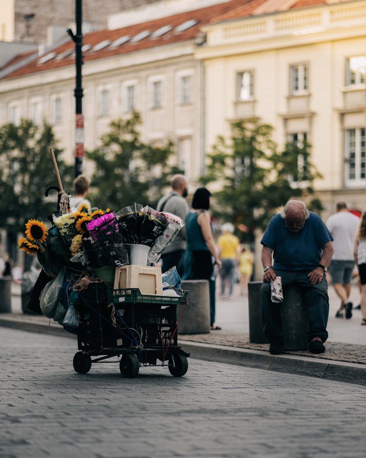 Cart With Flowers On Street