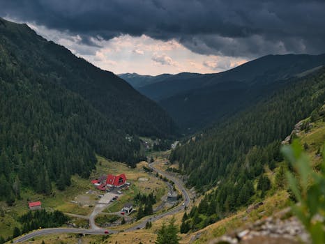 Dramatic landscape of Carpathian Mountains in Cârțișoara, Romania.