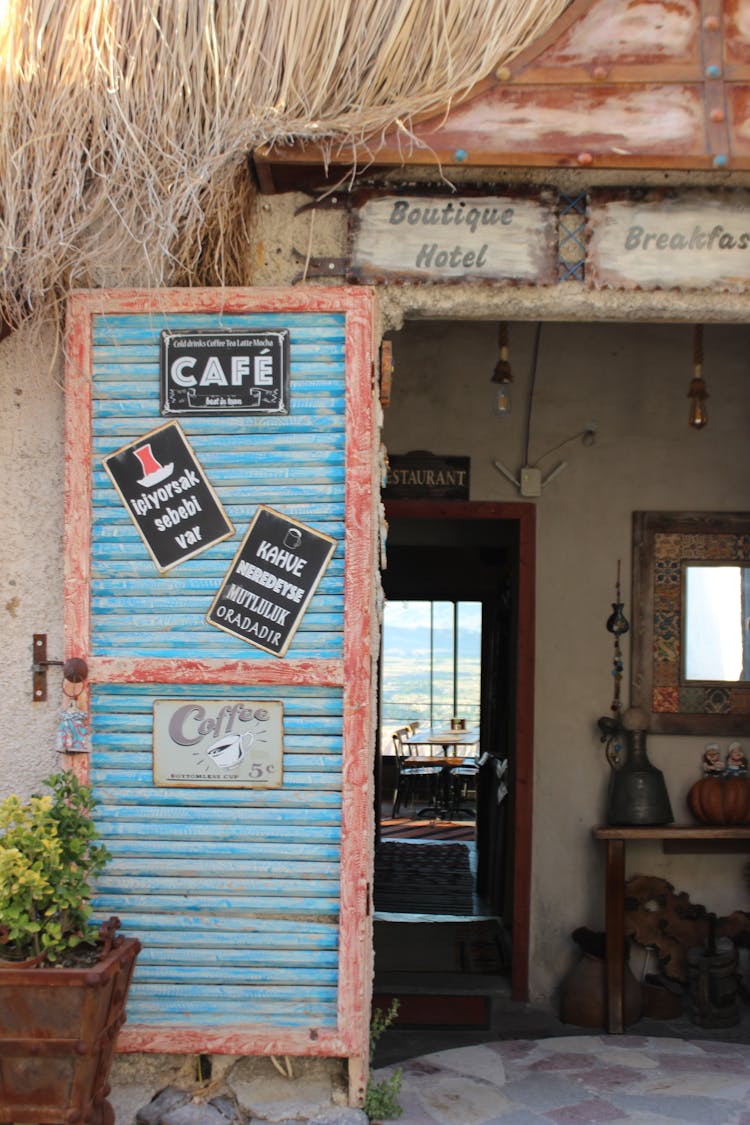 Signs On A Cafe Door