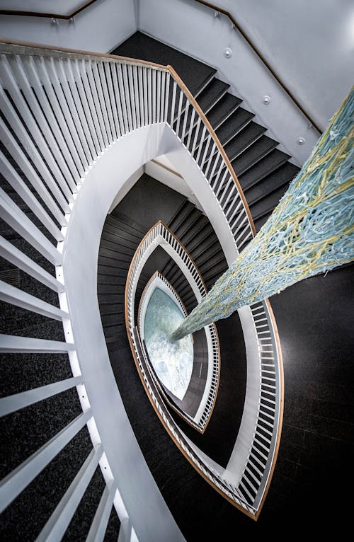 Photograph of Black and White Spiral Stairs