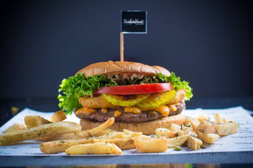 Close-Up Shot of Burger and Fries 