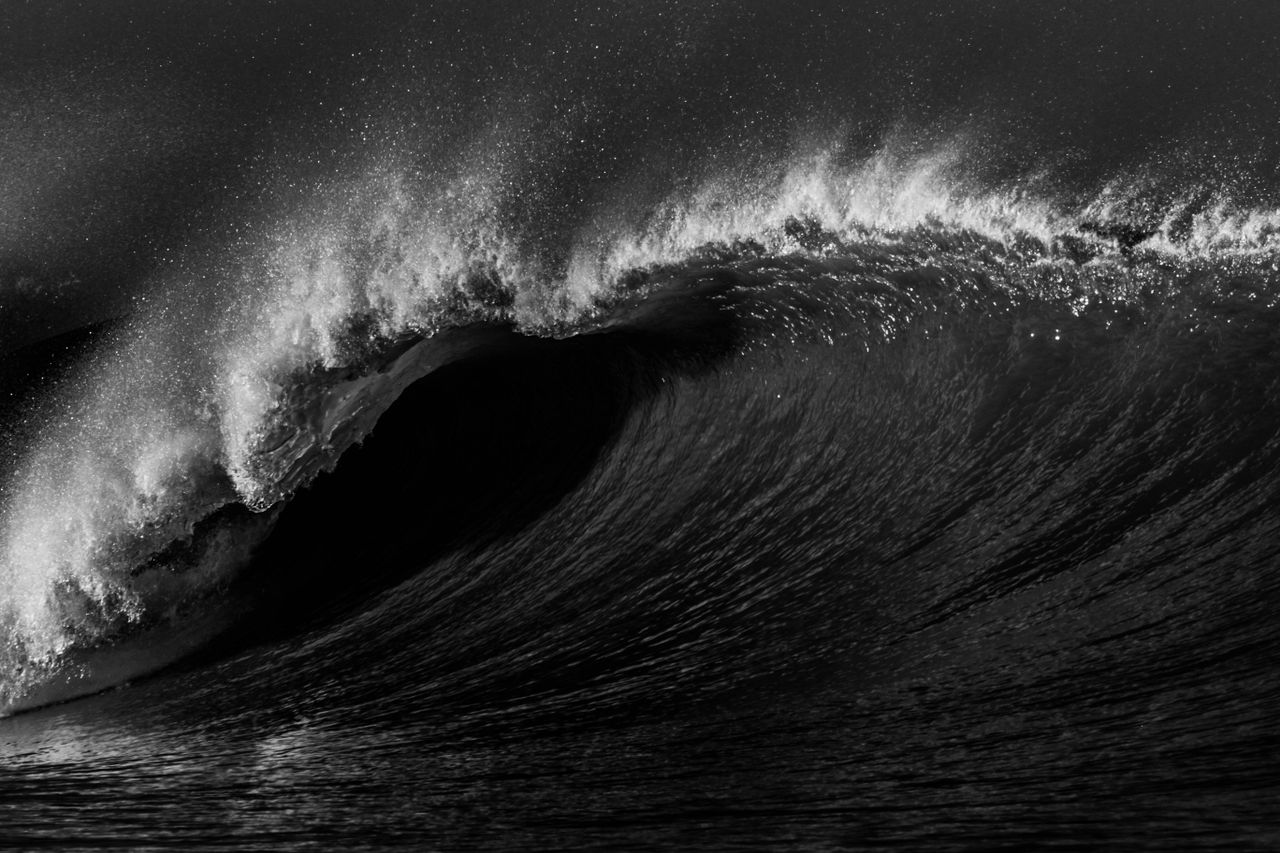a powerful ocean wave captured in stunning black and white contrast