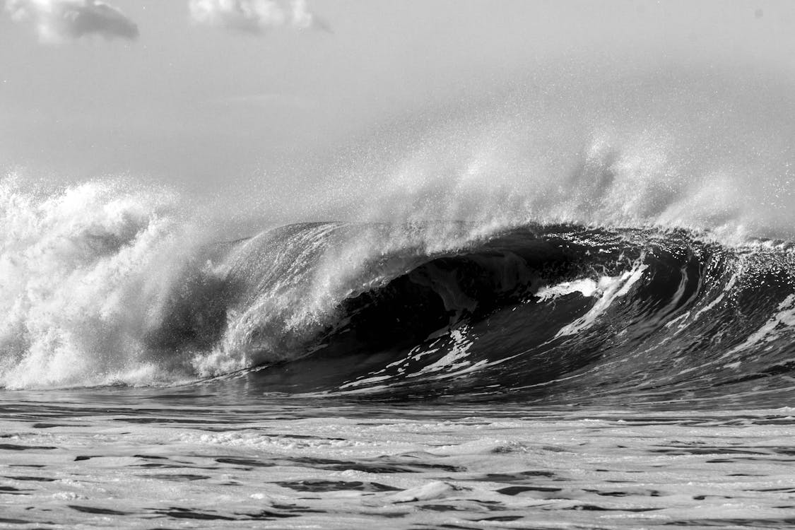 Grayscale Photo of a Wave · Free Stock Photo